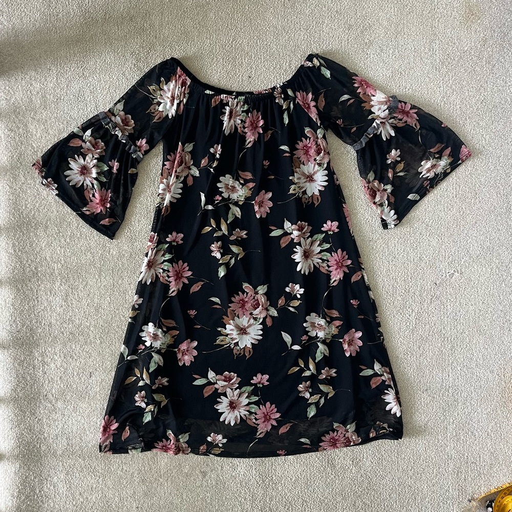 Women's Floral Mesh Off Shoulder Dress